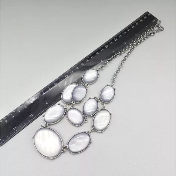 Charming Charlie Necklace Statement Bib Gray Oval Bead Pendants 20" NWOT - Picture 5 of 10